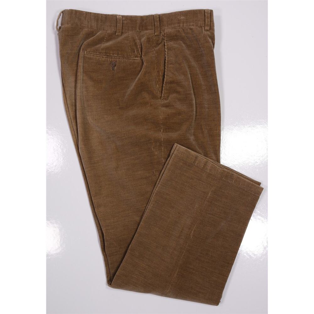 Trillion Belvest Brown Cotton Cashmere Corduroy Flat Front Pants Trousers 32x28